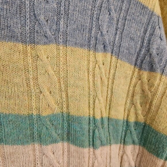 Pringle Of Scotland Vintage Pure Wool Striped CableKnit Sweater Size L - Picture 3 of 5